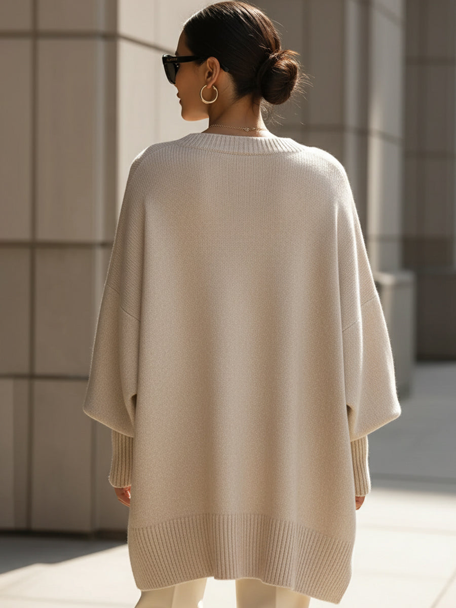 Jannika | Oversized Drapert Genser med Bred Halsringning