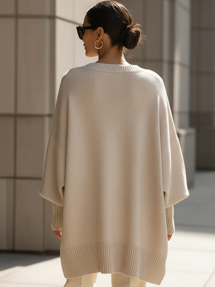 Jannika | Oversized Drapert Genser med Bred Halsringning