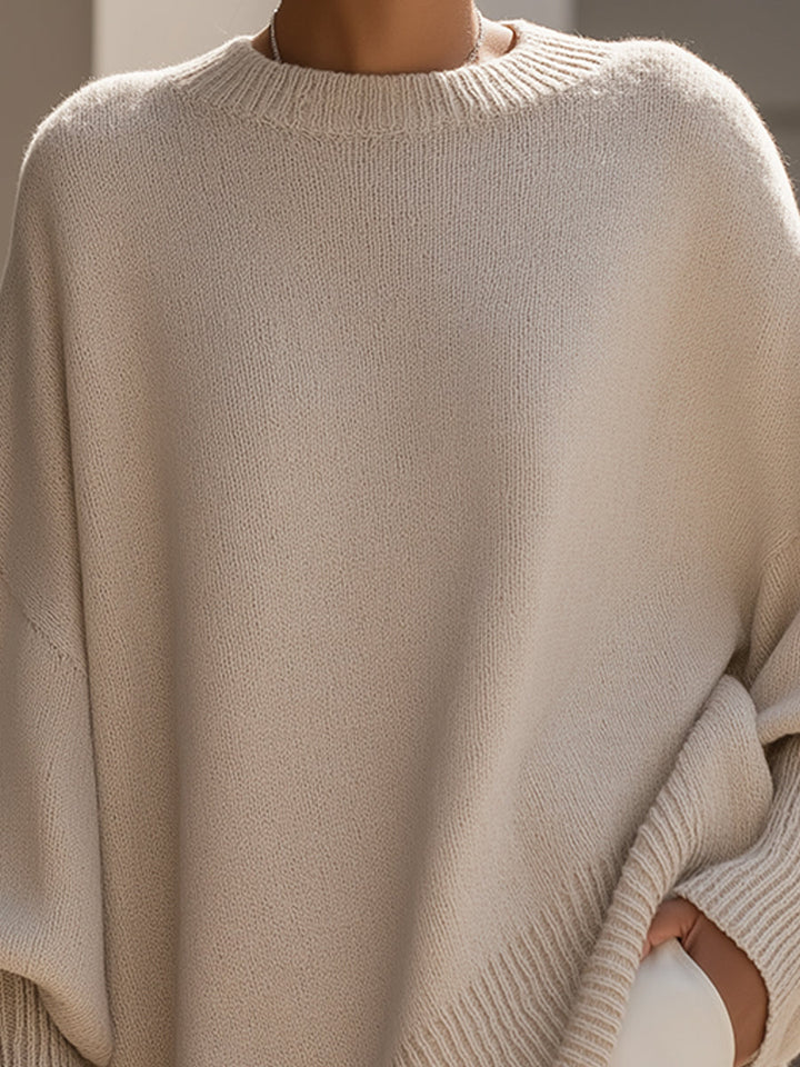 Jannika | Oversized Drapert Genser med Bred Halsringning