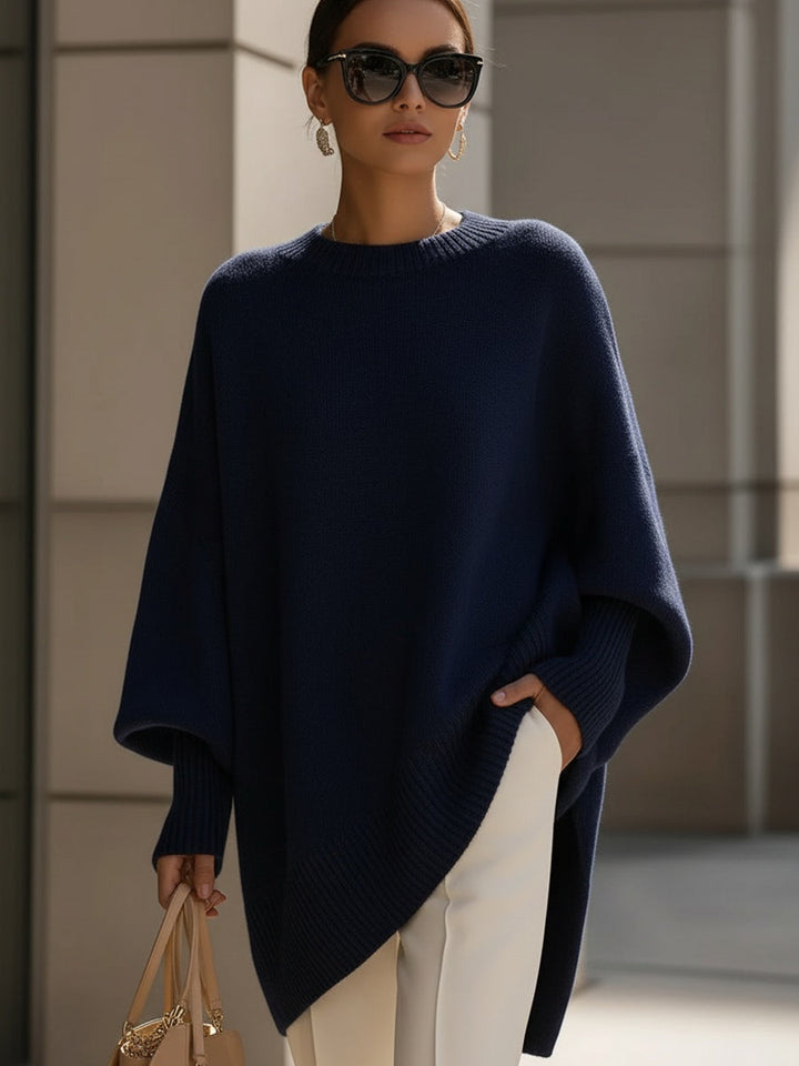 Jannika | Oversized Drapert Genser med Bred Halsringning