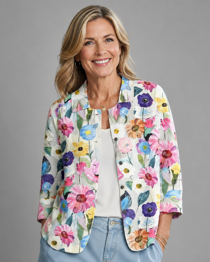 Rosamonde | Håndmalte Blomstrete Bluse med Spisskrage