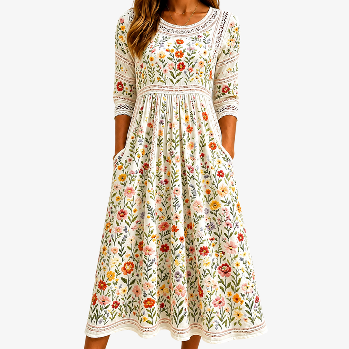 Willemina | Villblomstret Midi Kjole
