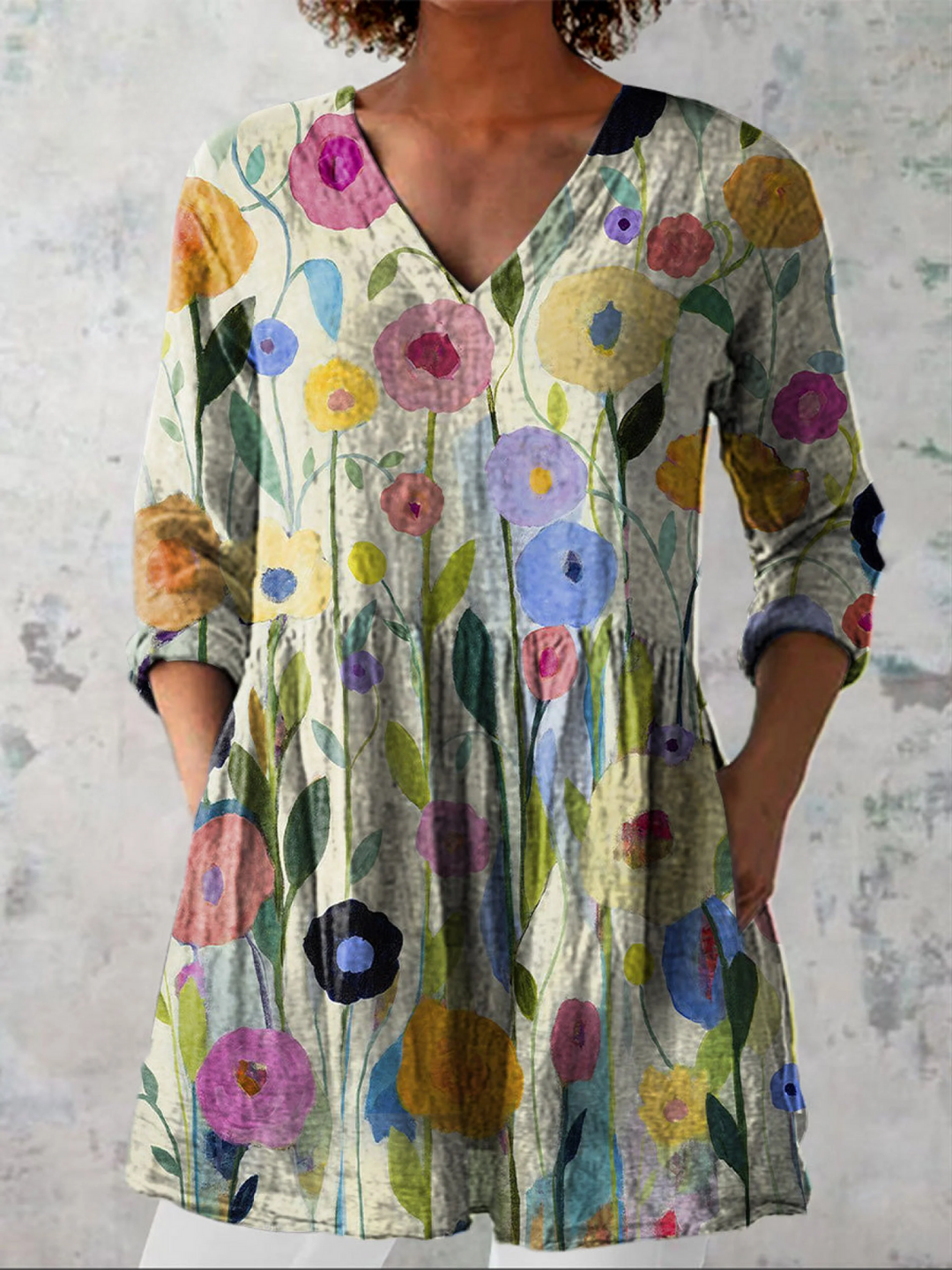 Louise | Lang Bluse med V-hals