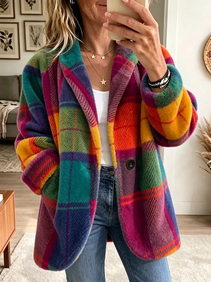 Paulette | Livlig Rutete Fuzzy Fleecejakke