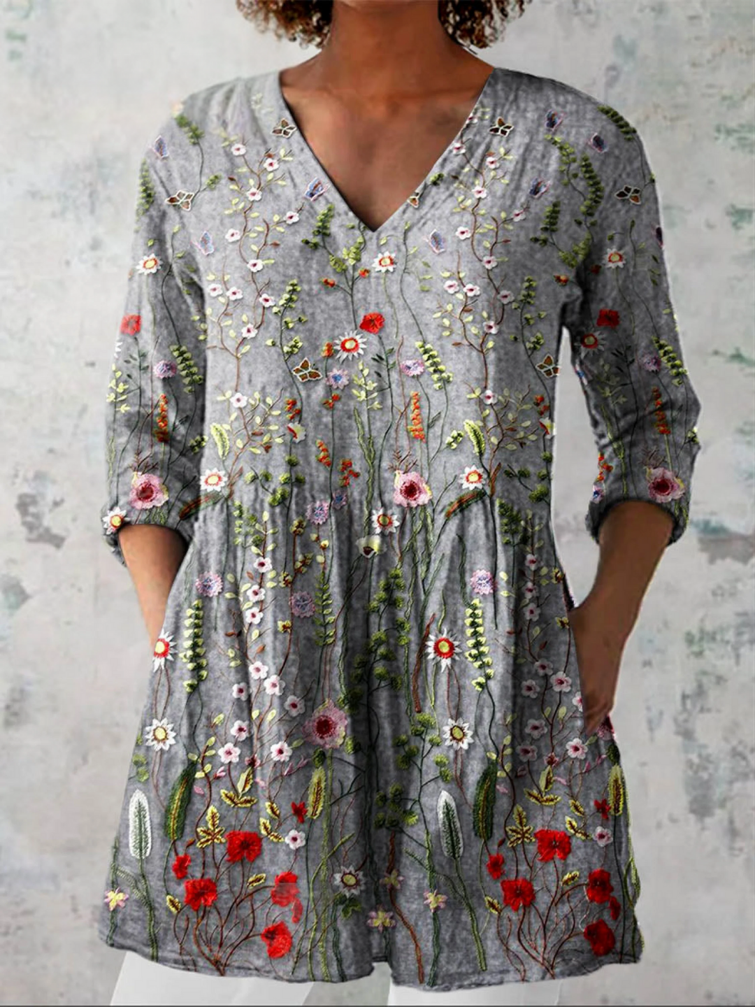 Amelie | Lang bluse med V-hals