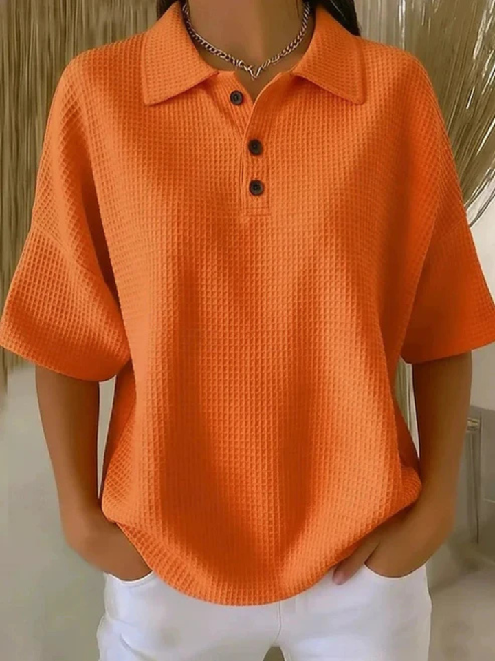 Peggie | Behagelig Vaffelpolo Bluse