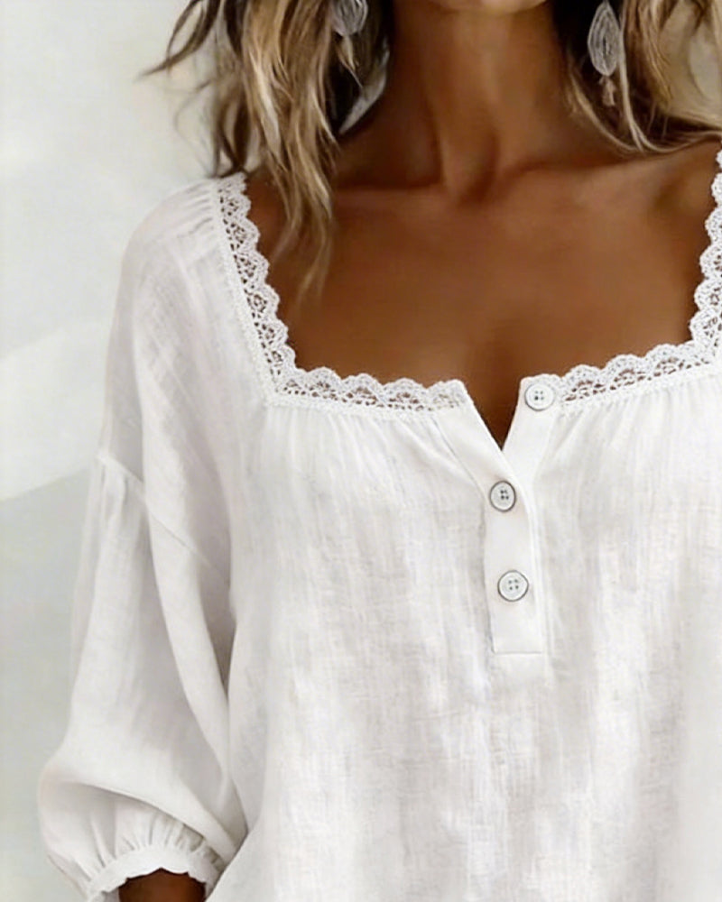 Elodie | Bluse med spissdetaljer og firkantet halsringning