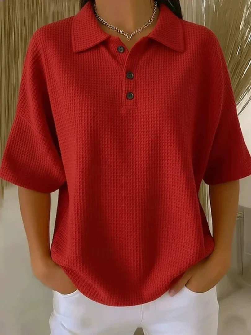 Peggie | Behagelig Vaffelpolo Bluse