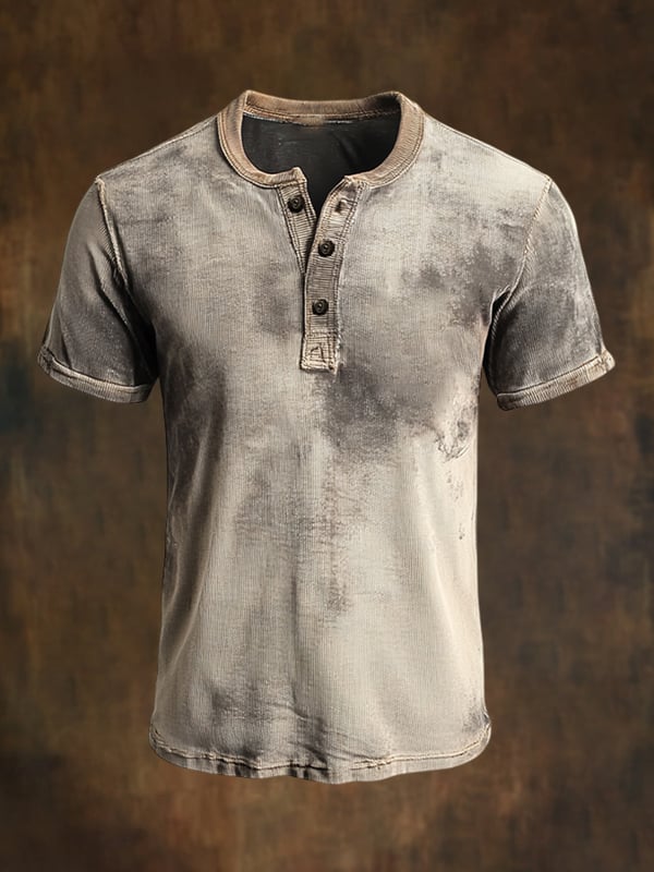 Arne | Herre Casual T-skjorte med Henley Krage, Korte Ermer og Klassisk Retro Stil