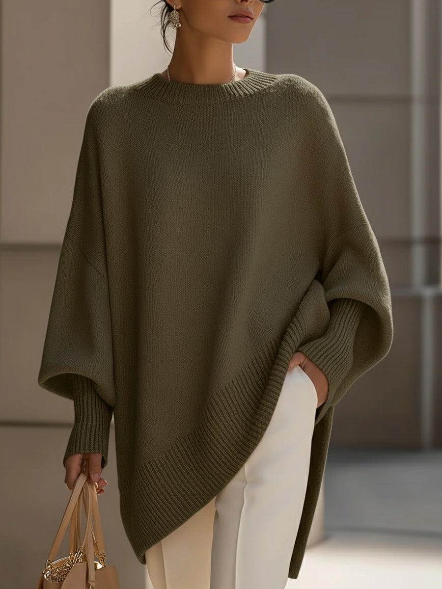 Jannika | Oversized Drapert Genser med Bred Halsringning