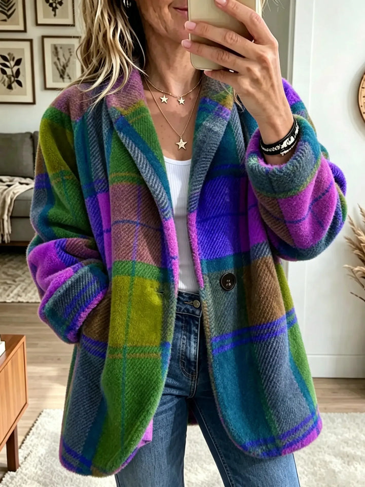 Paulette | Livlig Rutete Fuzzy Fleecejakke