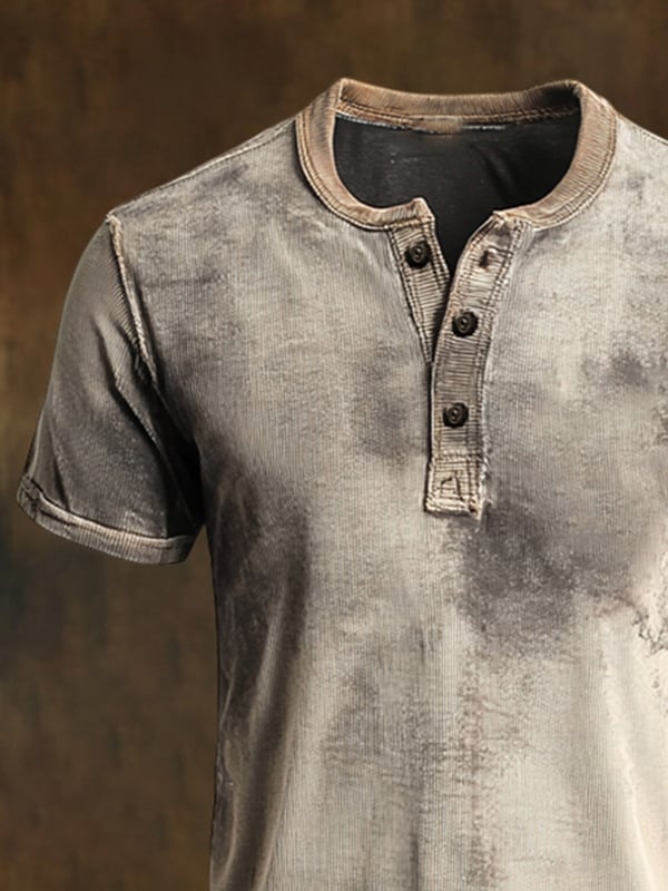 Arne | Herre Casual T-skjorte med Henley Krage, Korte Ermer og Klassisk Retro Stil