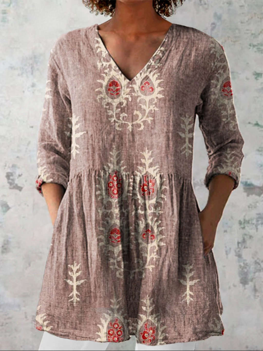 Elise | Lang Bluse med V-Hals