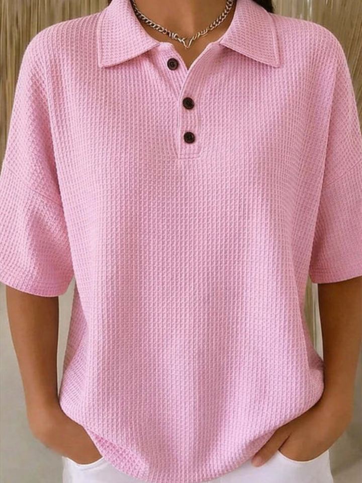 Peggie | Behagelig Vaffelpolo Bluse