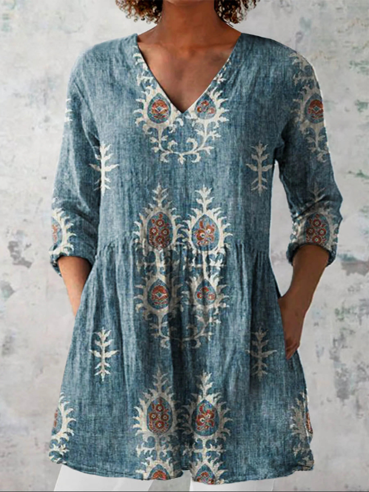 Elise | Lang Bluse med V-Hals