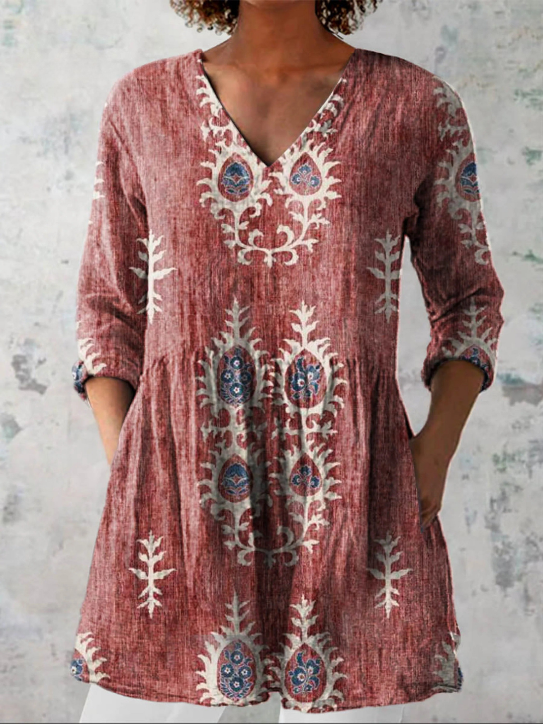 Elise | Lang Bluse med V-Hals