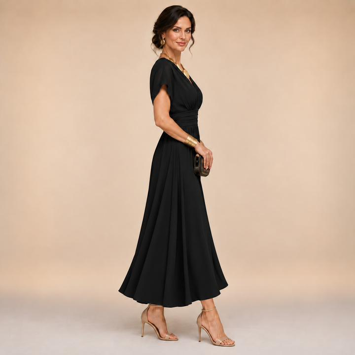 Alina | Wrap Midi Kjole – Tidøs Eleganse med en Smigrende Feminint Passform