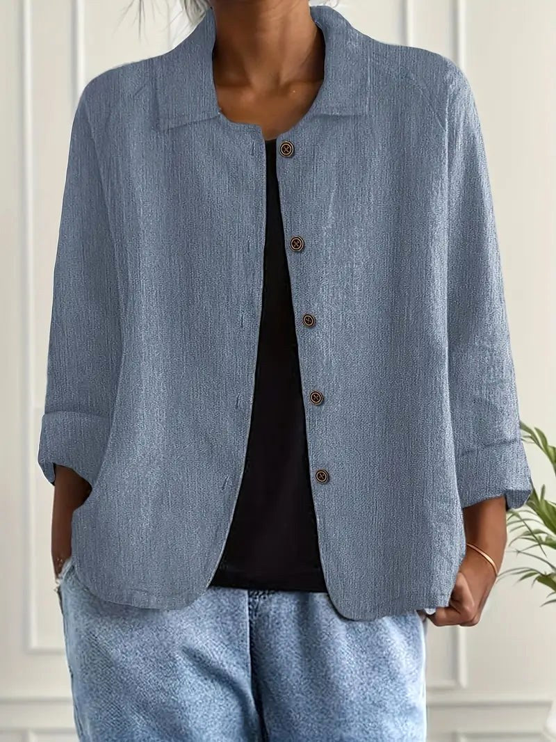 Everly | Avslappet Rynket Bluse med Knappfront