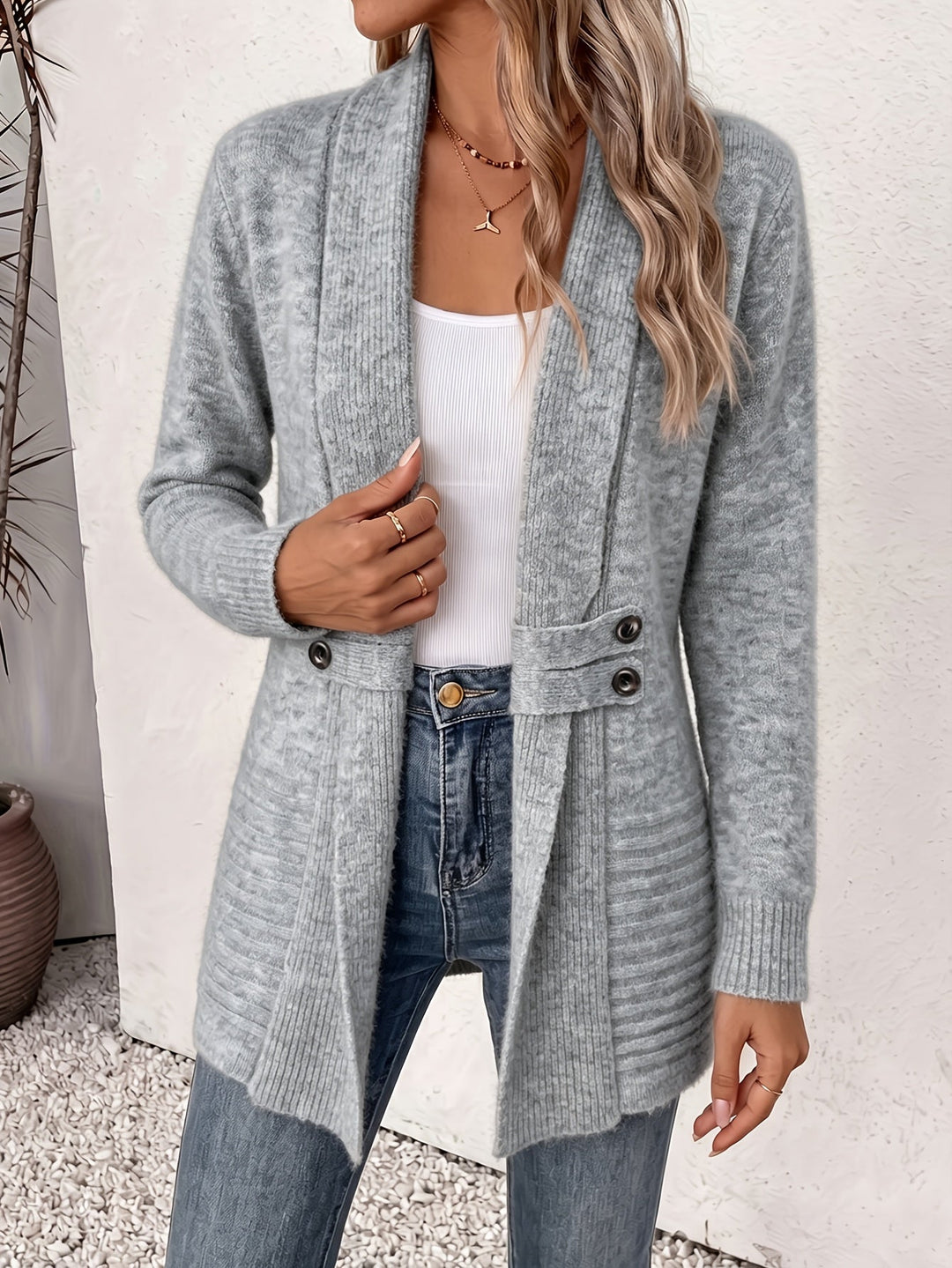 Ingrid | Elegant dame cardigan - Åpen front & Innebygd midje