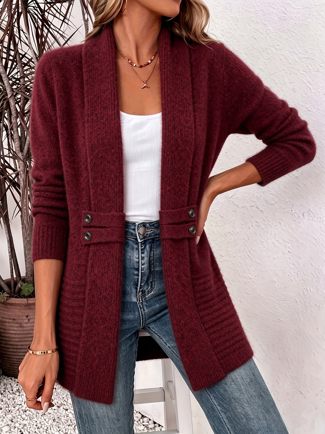 Ingrid | Elegant dame cardigan - Åpen front & Innebygd midje