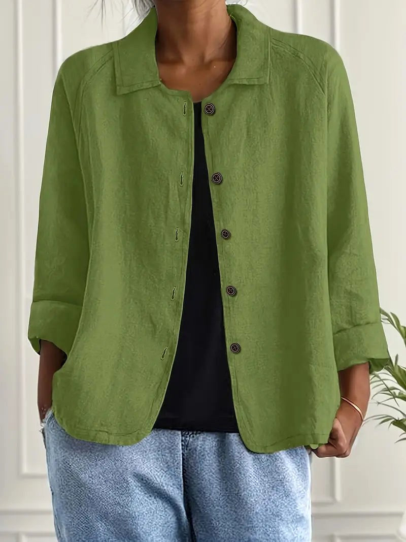 Calliste | Avslappet Bluse med Knapper i Mosegrønn