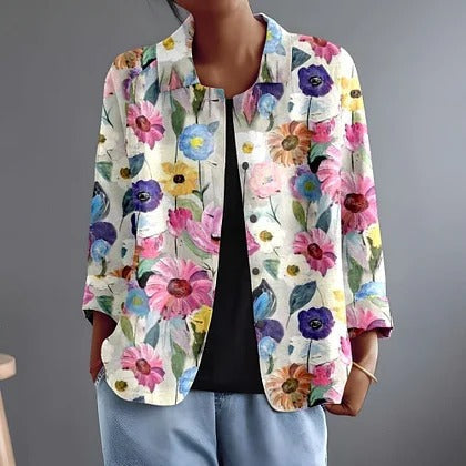 Rosamonde | Håndmalte Blomstrete Bluse med Spisskrage