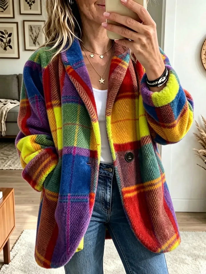 Paulette | Livlig Rutete Fuzzy Fleecejakke
