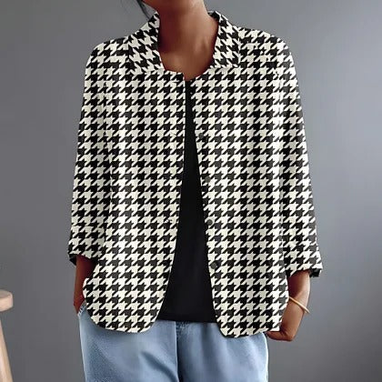 Hyacintha | Houndstooth Punkt-Krage Knapp Bluse
