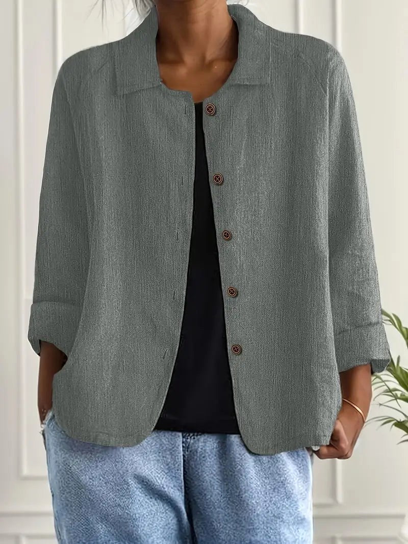 Amabilia | Avslappet krinklet tekstur knapp-fram bluse