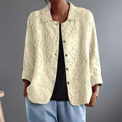Clemence | Tonal Vevd Blomstrete Bluse med Prikkekrage