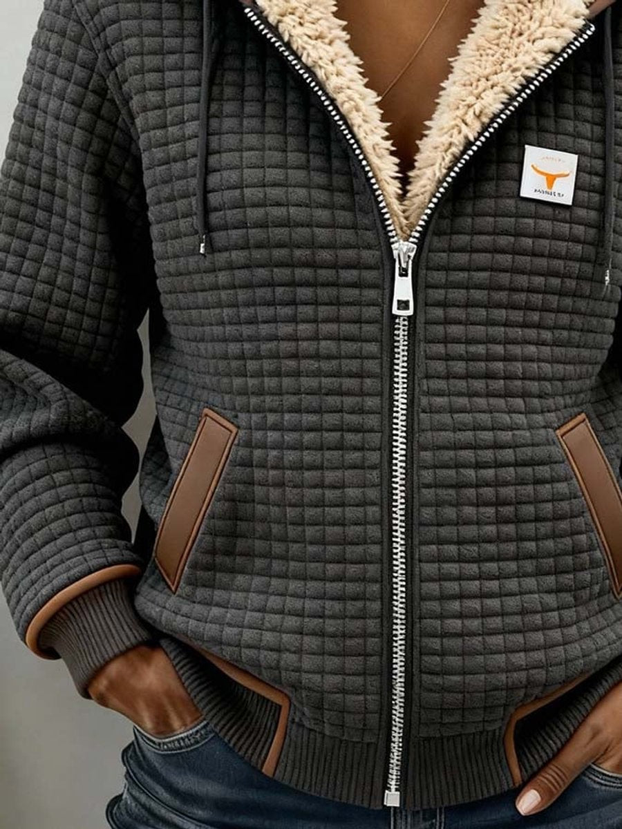 Sancha | Sherpa-fôret quiltet zip-up hettejakke